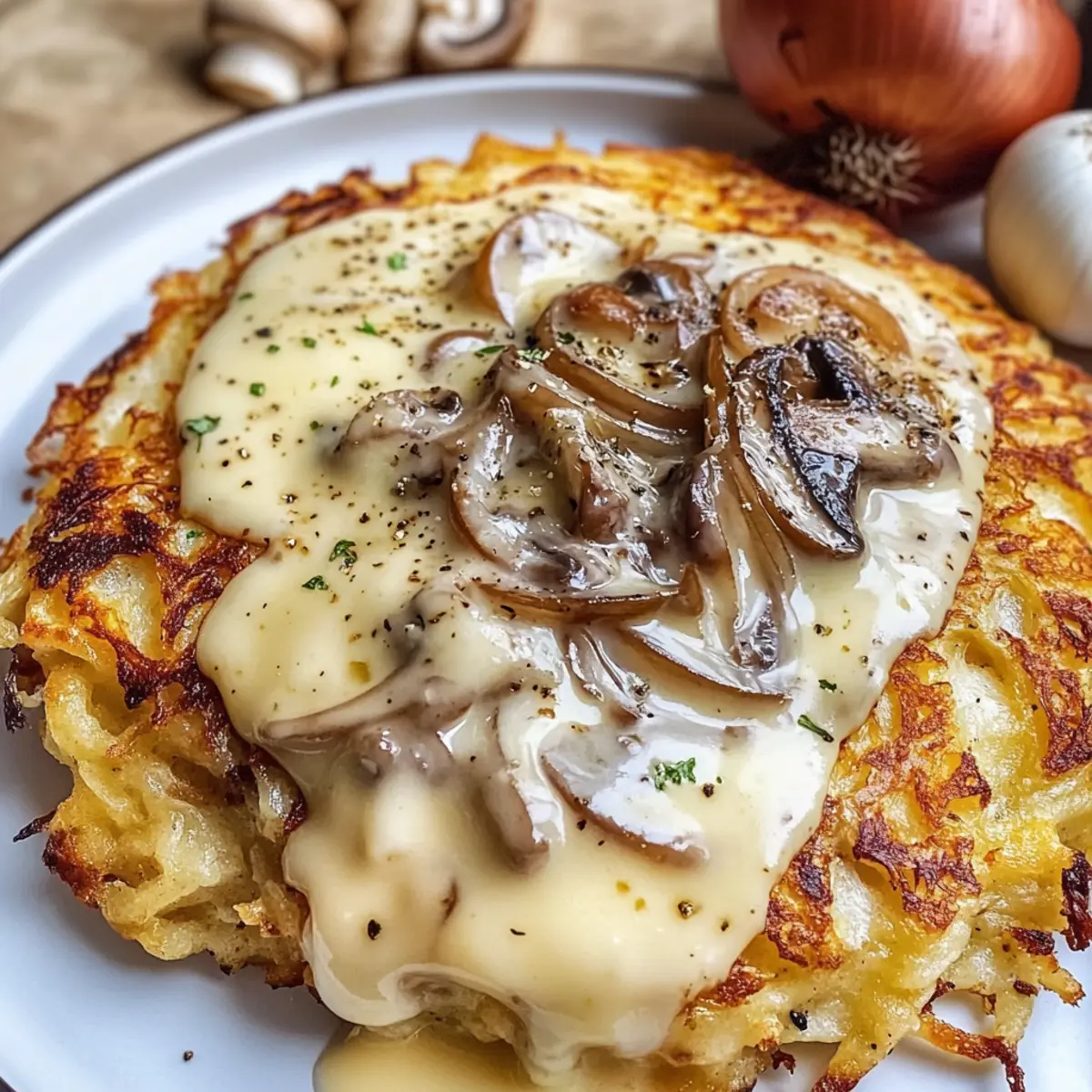 Mozzarella Rösti mit Zwiebel-Pilzrahmsoße genießen